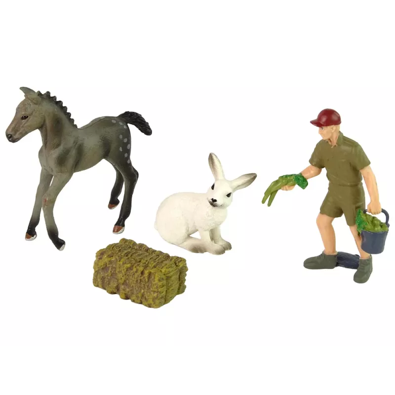 LEAN TOYS eläinhahmosetti hevonen harmaa jänis maanviljelijä