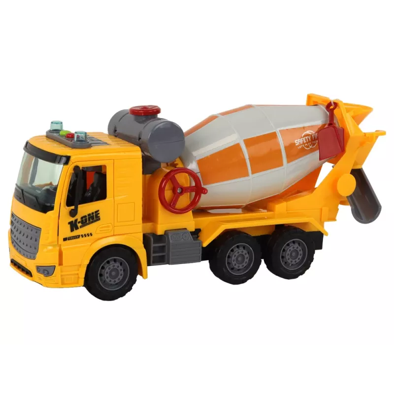 LEAN TOYS betoniauto kääntyvällä rummulla, ääni, valo, keltainen, 1:16