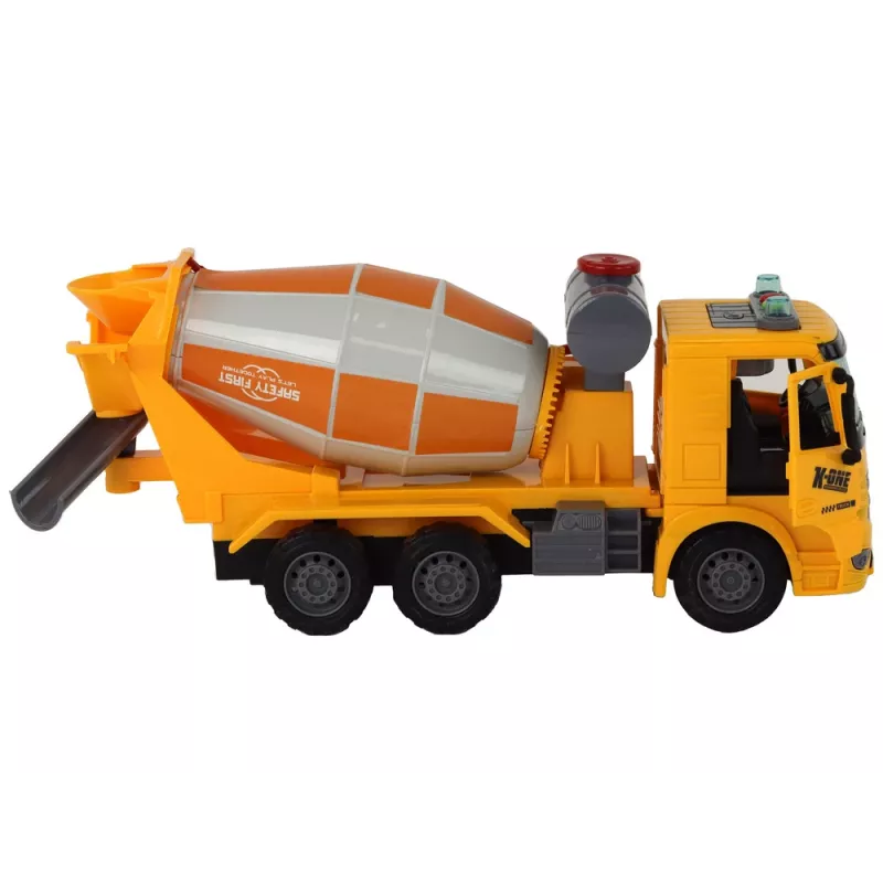 LEAN TOYS betoniauto kääntyvällä rummulla, ääni, valo, keltainen, 1:16