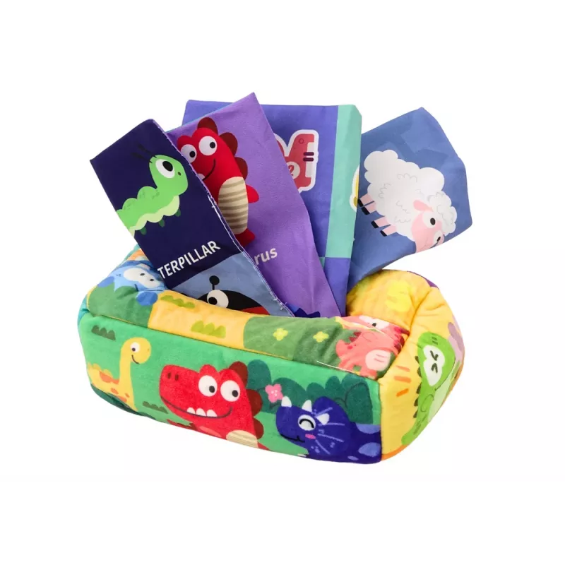 LEAN TOYS pehmeä nenäliinalaatikko 6 kangasta ja 3 rapisevaa värikästä liinaa