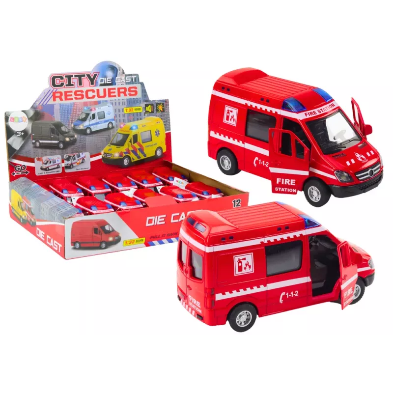LEAN TOYS paloauto 1:32 avautuvilla ovilla, valo ja ääni, veto, punainen
