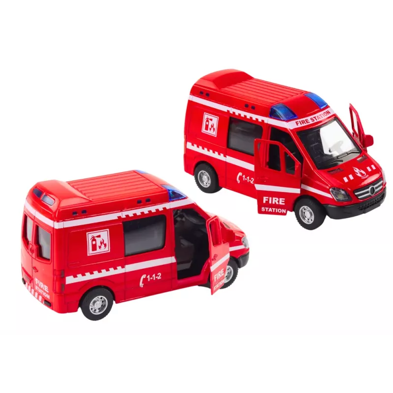 LEAN TOYS paloauto 1:32 avautuvilla ovilla, valo ja ääni, veto, punainen