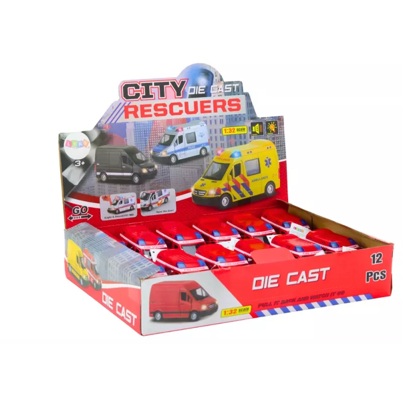 LEAN TOYS paloauto 1:32 avautuvilla ovilla, valo ja ääni, veto, punainen