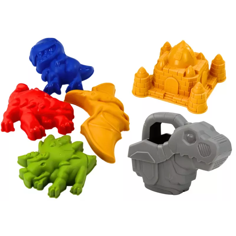 LEAN TOYS hiekkasangollinen setti suihkulla, lastalla, haravalla, muoteilla, dinosaurus