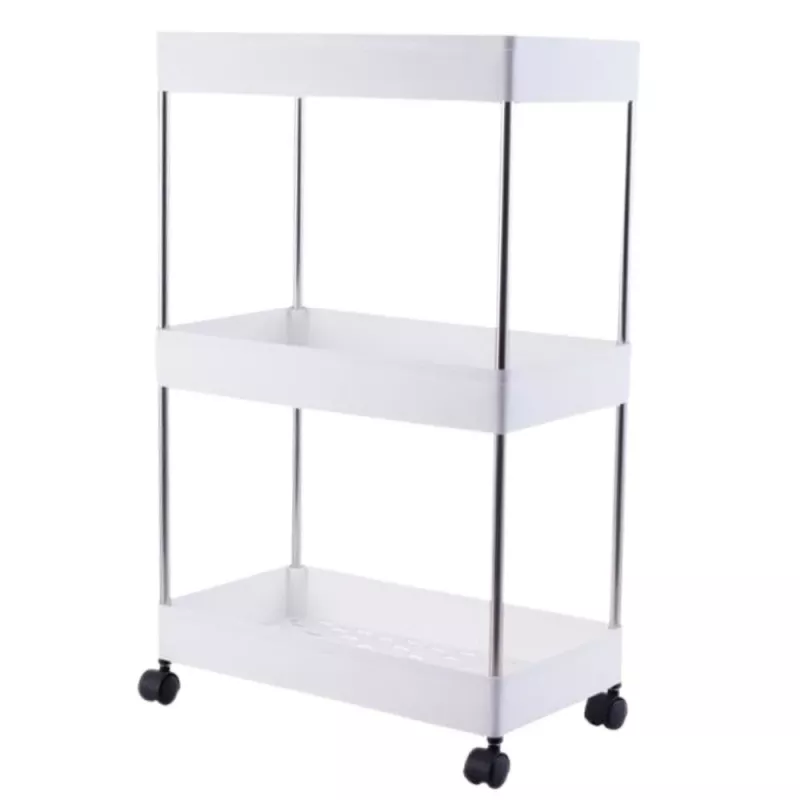 LEAN TOYS liikkuva hylly 3 tasoa valkoinen rullilla