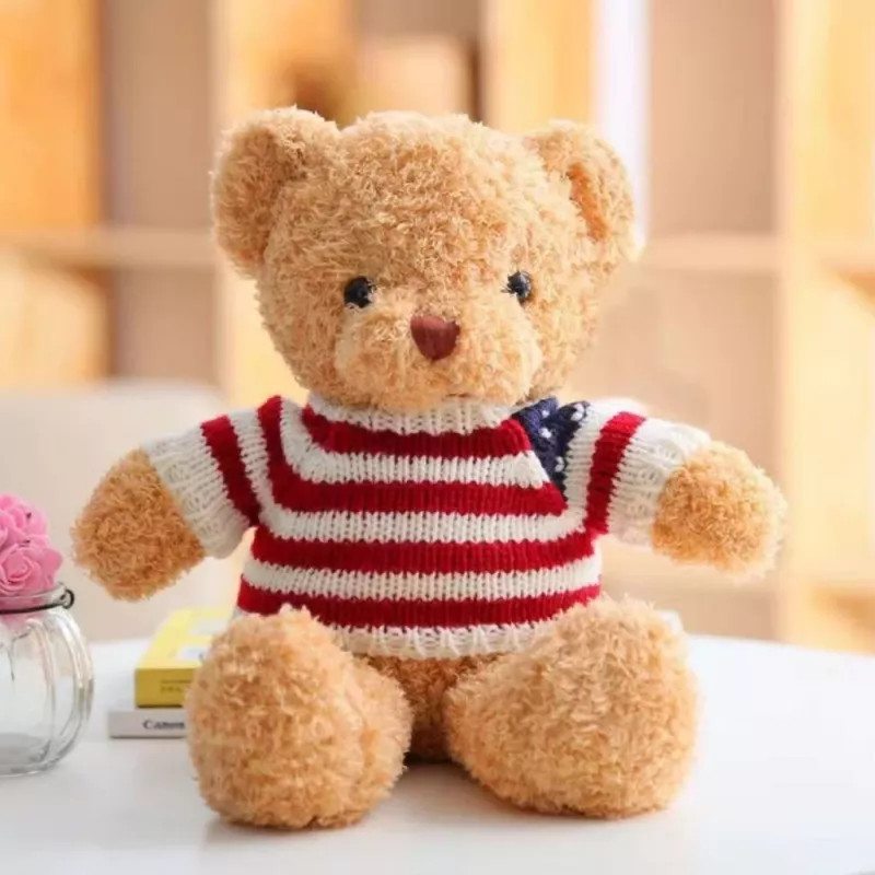 LEAN TOYS pehmolelu maskotti pehmoeläin nalle raitapaidassa creme 32 cm