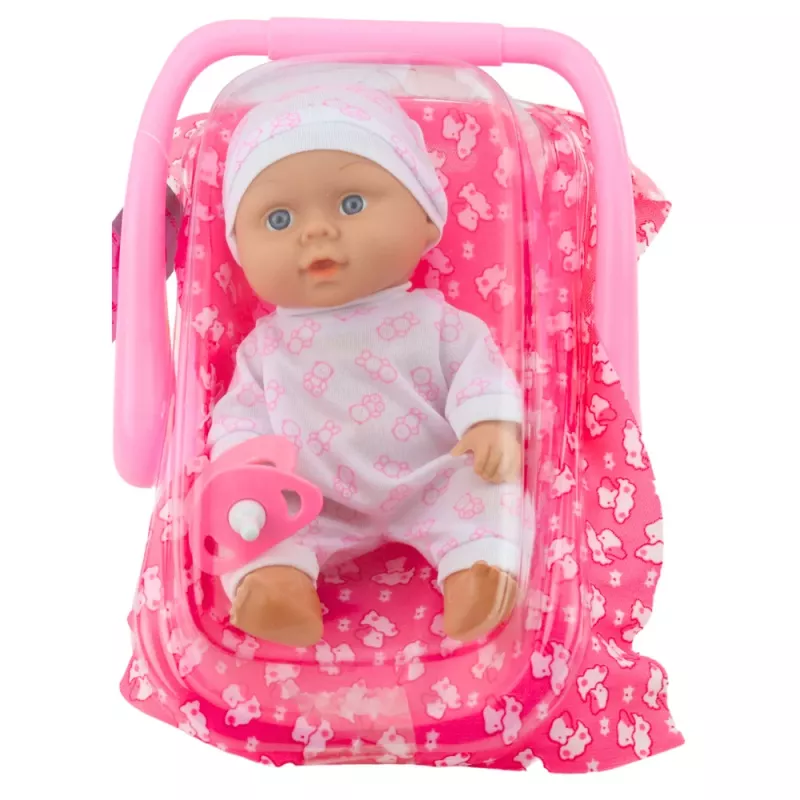 LEAN TOYS vauvanukke kantolaukussa pyjamalla, pipolla ja tutilla, pinkki