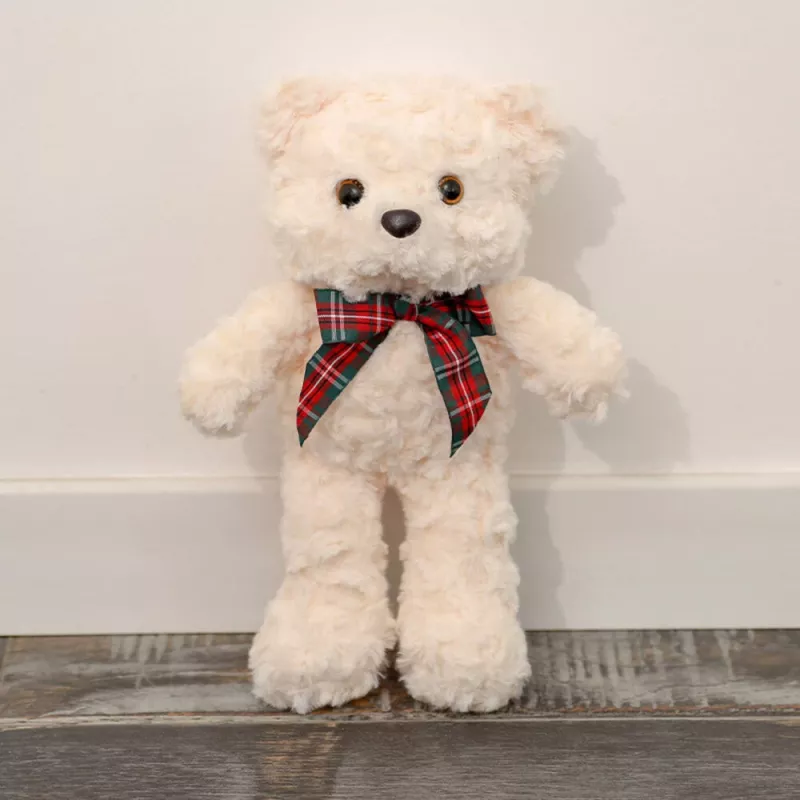 LEAN TOYS pehmolelu maskotti pehmoeläin nalle rusetilla valkoinen 30 cm