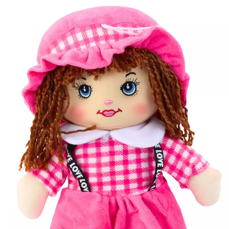 LEAN TOYS kangasnukke pehmoeläin ruutukuvioinen mekko pinkki 35 cm