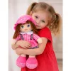LEAN TOYS kangasnukke pehmoeläin ruutukuvioinen mekko pinkki 35 cm