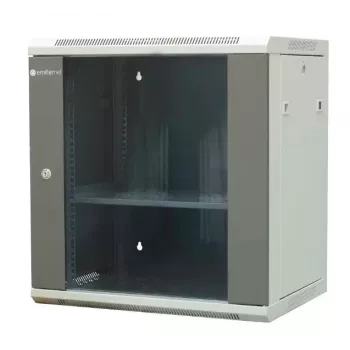 EMITER EM/AP6412 12U seinäasennettava verkkokaappi 600x450x635mm lasietu musta