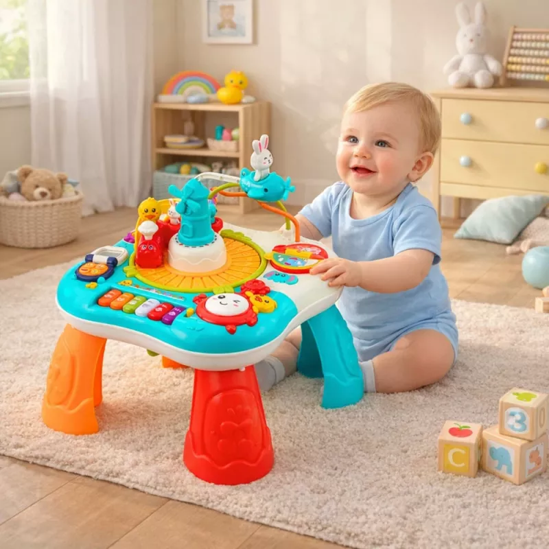 LEAN TOYS oppimispöytä interaktiivinen musiikkipaneeli piano 2 in 1 turkoosi