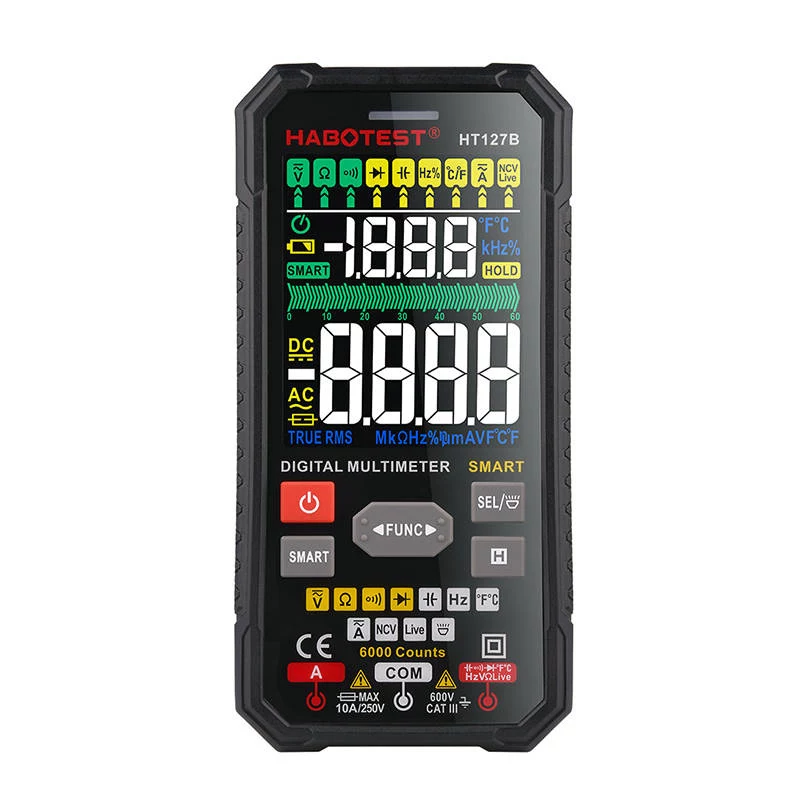 Habotest HT127B digitaalinen yleismittari True RMS 6000 counts auto-ranging NCV ja lämpötila