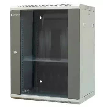 EMITERNET EM/AP6415 15U seinäasennettava verkkokaappi karkaistulla lasiovella, 600x450x770 mm, musta