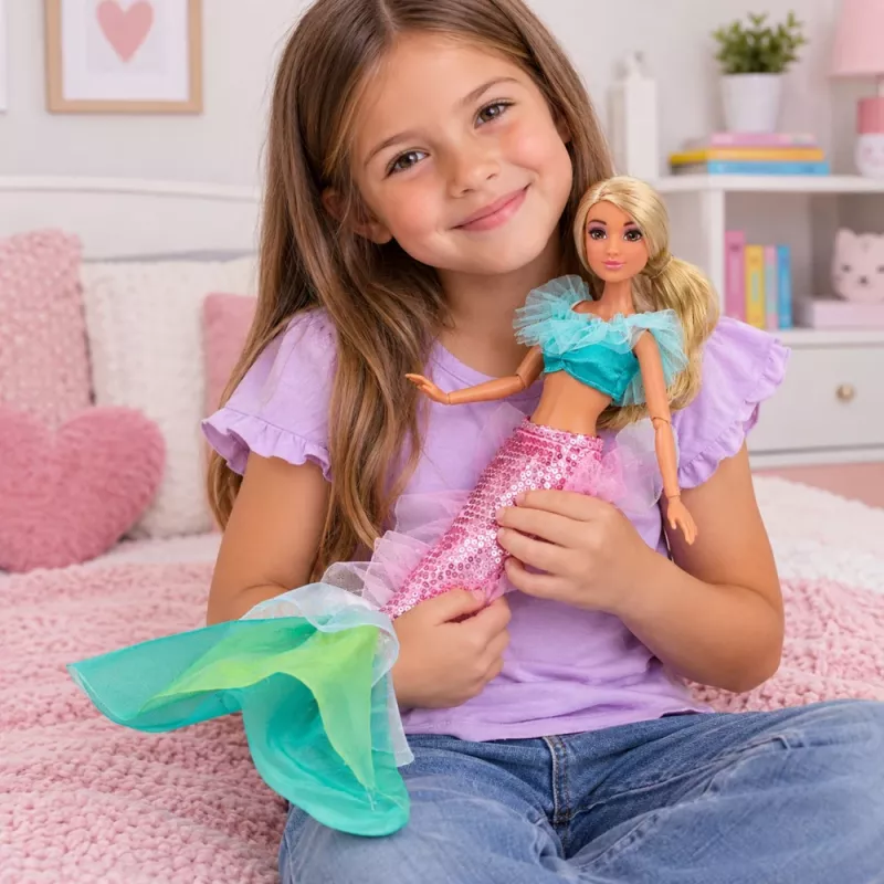 LEAN TOYS Anlily-merenneito-nukke, jossa paljettipyrstö, peili ja kampa