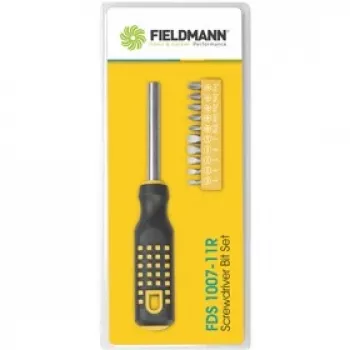 FIELDMANN FDS 1007-11R 12-osainen ruuvauskärkisarja ergonomisella kahvalla, kärjet kromivanadiiniterästä, magneettipidike, taltta/risti/Pozi/Torx