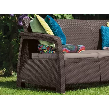 KETER Corfu Love Seat Max ruskea kolmelle istuttava puutarhasohva