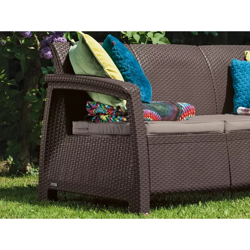 KETER Corfu Love Seat Max ruskea kolmelle istuttava puutarhasohva