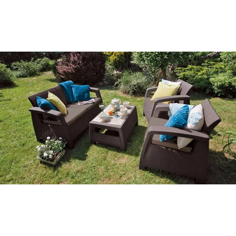 KETER Corfu Love Seat Max ruskea kolmelle istuttava puutarhasohva