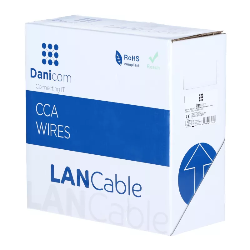DSIT CAT5e U/UTP 50m massiivikaapeli CCA rullana, harmaa (DC-UTP5CCA50S-GRY)