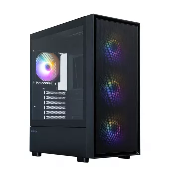 Zalman S6 ATX Mid Tower -tietokonekotelo, 3 x 140mm + 1 x 120mm kiinteää RGB-tuuletinta, karkaistu lasi, musta