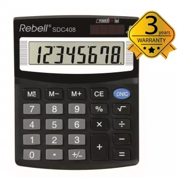 Rebell SDC408 puolipöytälaskin, 8-numeroinen, musta
