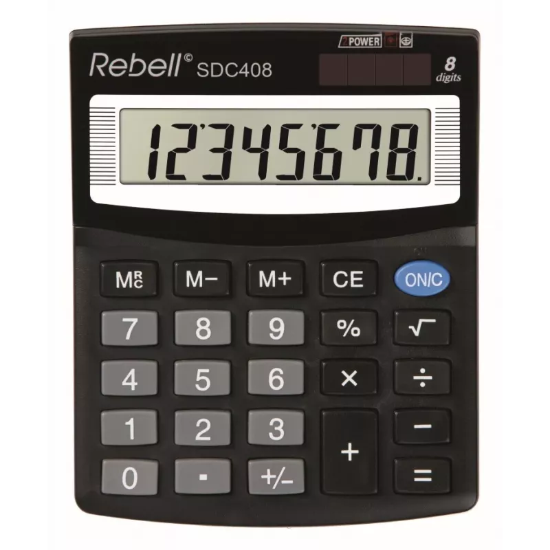 Rebell SDC408 puolipöytälaskin, 8-numeroinen, musta