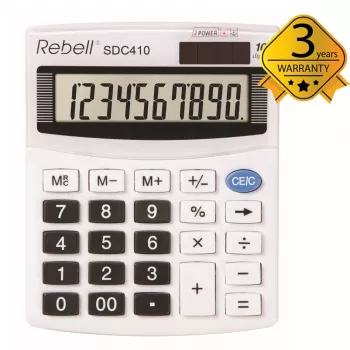REBELL RE-SDC410 BX puolipöytälaskin, 10-numeroinen LCD, kaksoisvirta (aurinko & paristo), musta