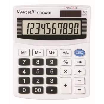 REBELL RE-SDC410 BX puolipöytälaskin, 10-numeroinen LCD, kaksoisvirta (aurinko & paristo), musta