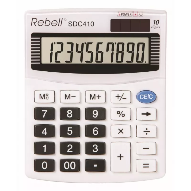 REBELL RE-SDC410 BX puolipöytälaskin, 10-numeroinen LCD, kaksoisvirta (aurinko & paristo), musta