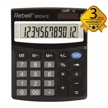 REBELL RE-SDC412 BX puolipöytälaskin, 12-numeroinen LCD, kaksoisvirta, musta