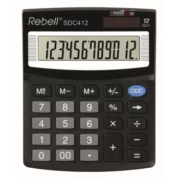 REBELL RE-SDC412 BX puolipöytälaskin, 12-numeroinen LCD, kaksoisvirta, musta
