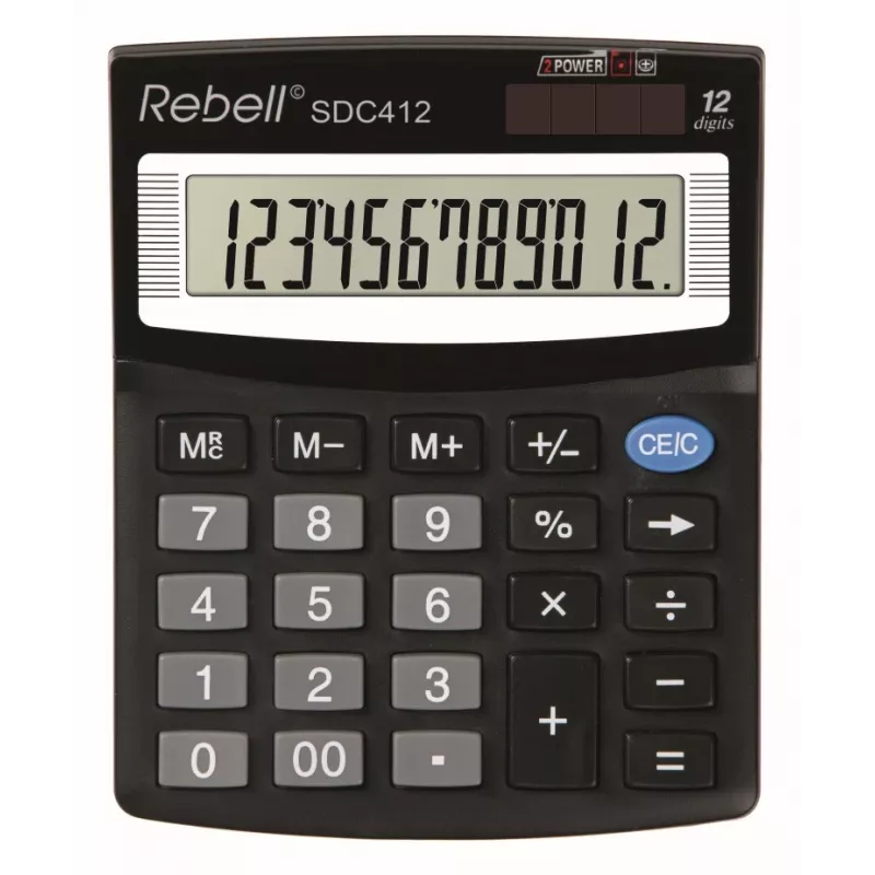 REBELL RE-SDC412 BX puolipöytälaskin, 12-numeroinen LCD, kaksoisvirta, musta