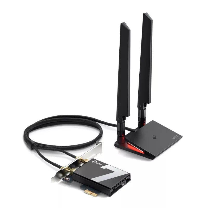 TP-Link Archer TBE550E WiFi 7 Bluetooth 5.4 -sovitin BE9300 kolmikaista, PCI Express, 2x ulkoinen antenni
