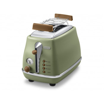 DELONGHI Icona Vintage -leivänpaahdin CTOV 2103.GR 900W, ruostumaton teräs, murulaatikko, sulatus toiminto, vihreä/vahingoittunut pakkaus