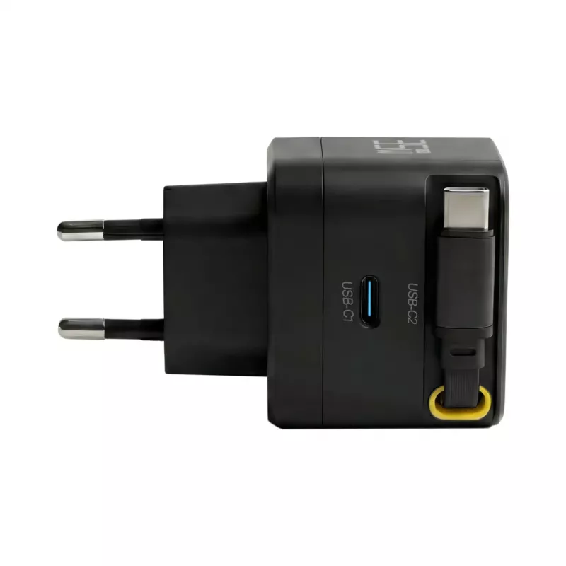 EFB Elektronik G352CE 35W GaN USB-C -seinälaturi, sisäänvedettävä 0,7 m kaapeli, PD3.0 & QC3.0, musta