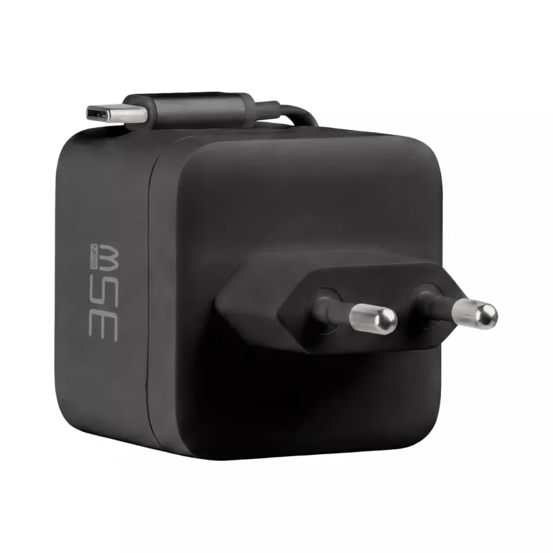 EFB Elektronik G352CE 35W GaN USB-C -seinälaturi, sisäänvedettävä 0,7 m kaapeli, PD3.0 & QC3.0, musta