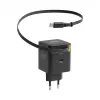 EFB Elektronik G652CE 65W GaN USB-C PD 3.0 -seinälaturi, sisäänvedettävä kaapeli, musta