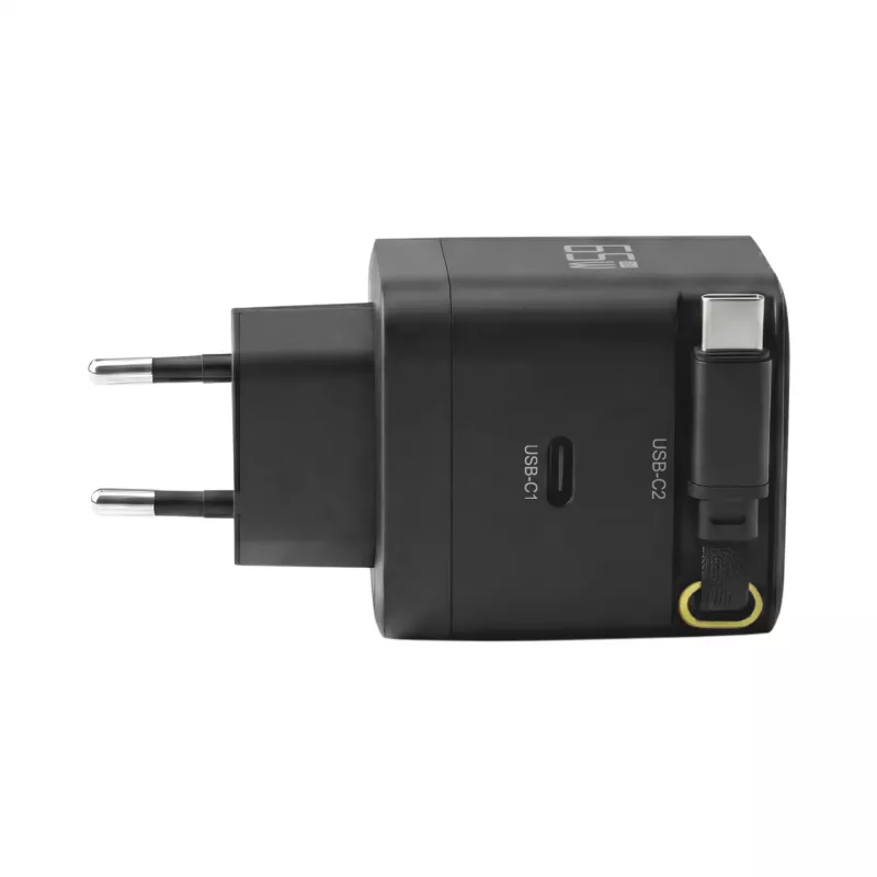 EFB Elektronik G652CE 65W GaN USB-C PD 3.0 -seinälaturi, sisäänvedettävä kaapeli, musta
