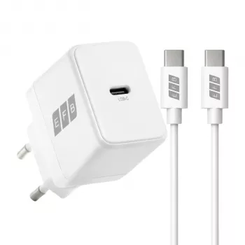 EFB Elektronik G201CE 20W USB-C GaN -seinälaturisarja, 2 m USB-C-kaapeli, PD3.0 & QC3.0, valkoinen