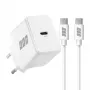 EFB Elektronik G201CE 20W USB-C GaN -seinälaturisarja, 2 m USB-C-kaapeli, PD3.0 & QC3.0, valkoinen