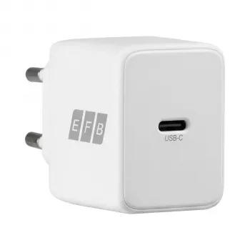 EFB Elektronik G201CE 20W USB-C GaN -seinälaturisarja, 2 m USB-C-kaapeli, PD3.0 & QC3.0, valkoinen
