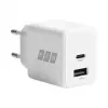 EFB Elektronik G201A1CE 20W GaN USB-C PD3.0 + USB-A QC3.0 -seinälaturisarja, 2 m USB-C-kaapeli, valkoinen