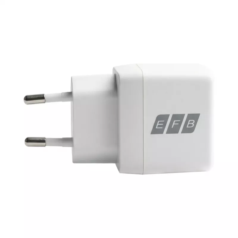 EFB Elektronik G201A1CE 20W GaN USB-C PD3.0 + USB-A QC3.0 -seinälaturisarja, 2 m USB-C-kaapeli, valkoinen