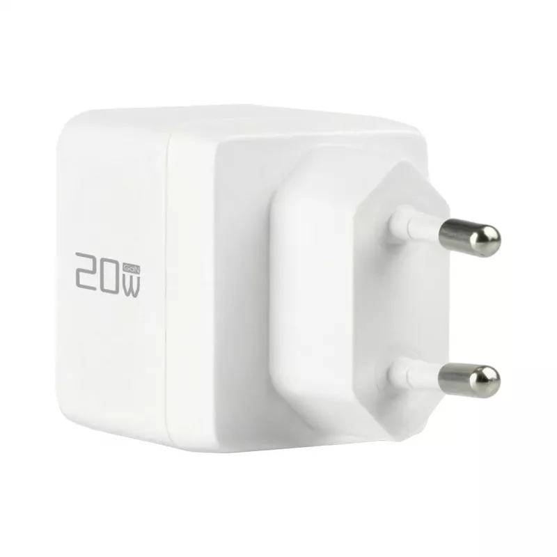 EFB Elektronik G201A1CE 20W GaN USB-C PD3.0 + USB-A QC3.0 -seinälaturisarja, 2 m USB-C-kaapeli, valkoinen