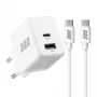 EFB Elektronik G301A1CE 30W GaN USB-C PD3.0 + USB-A QC3.0 -seinälaturisarja, 2 m USB-C-kaapeli, valkoinen