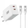 EFB Elektronik G452CE 45W Dual USB-C GaN -seinälaturisarja, 2 m USB-C-kaapeli, valkoinen