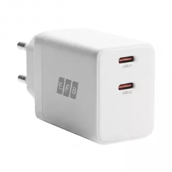 EFB Elektronik G452CE 45W Dual USB-C GaN -seinälaturisarja, 2 m USB-C-kaapeli, valkoinen