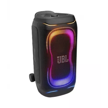 JBL PartyBox 330 kannettava juhlakaiutin 240W RMS, 18h akku, IPX4 roiskevesitiivis, Bluetooth 5.1, dynaaminen valoshow, rullat ja teleskooppikahva, musta
