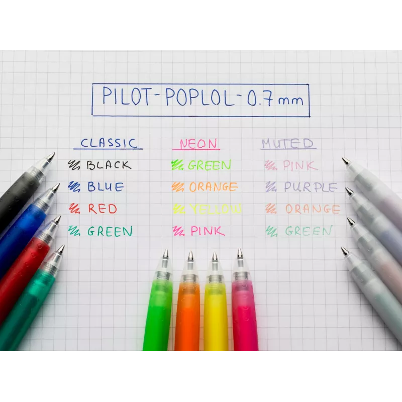 PILOT pop'lol geelikynäsarja pastelli 0,4 mm, eri värejä, 4 kynää (BL-PL-7-KUV/P/O/G-S4P)